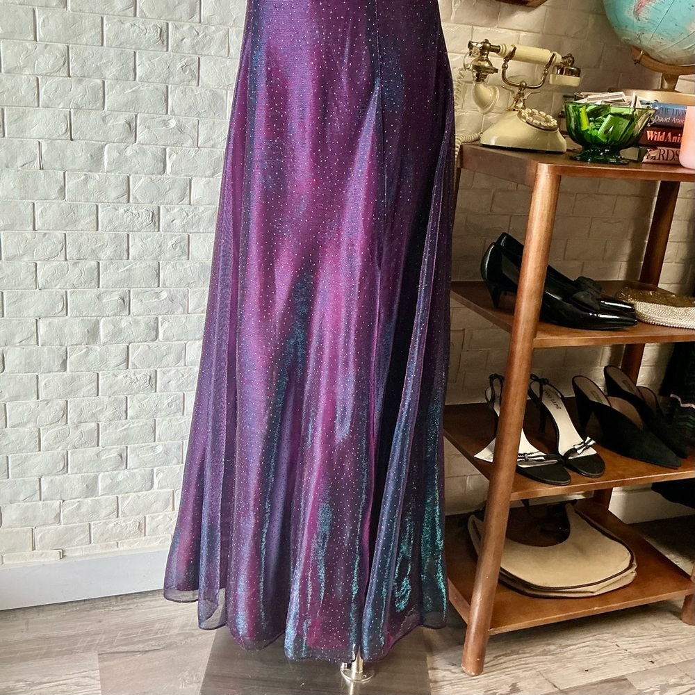 Vintage Y2K Iridescent Glitter Galaxy Color-Changing Strappy Back Formal Gown - Picture 6 of 15